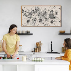 BINCUE Large Framed Wall Art Food and Drink Canvas Wall Decor Pizza Cheers Sketch Painting Retro Canvas Wall Art for Kitchen Dining Room Restaurant Used for Gatherings Decor