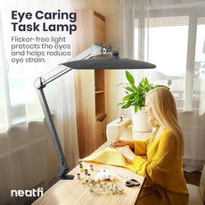 Neatfi XL 2,200 Lumens LED Task Lamp, 24W Super Bright Desk Lamp, 117 Pcs SMD LED, 4 Level Brightness, Dimmable, Task Light for Home, Office, Workbench (Non-CCT, Gray Wood)