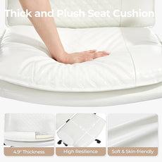 Criss Cross Chair with Flip-Up Arms and Lockable Wheels, Leather Cross Legged Office Desk Chair,Wider 125°Tilting Adjustable Swivel Computer Chair for Home, Apartment, Bedroom,White