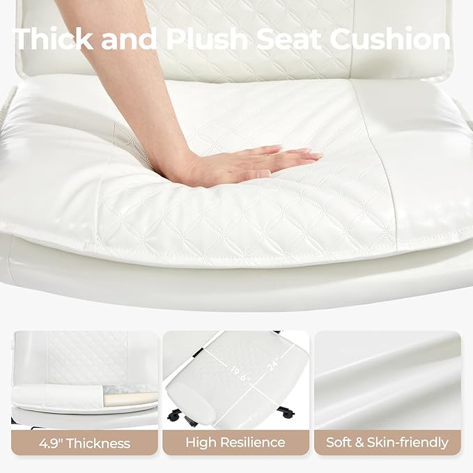 Criss Cross Chair with Flip-Up Arms and Lockable Wheels, Leather Cross Legged Office Desk Chair,Wider 125°Tilting Adjustable Swivel Computer Chair for Home, Apartment, Bedroom,White