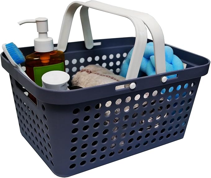 Plastic Shower Caddy Basket with Handles, Cleaning Supply for Dorm, School, Camping, Travel, Bathroom (dark grey 1 pack)