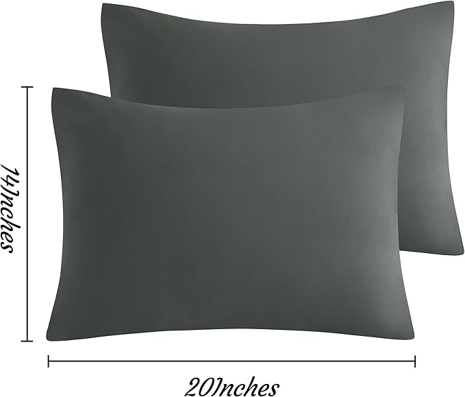 NTBAY Toddler Pillow Cases Set of 2, 2 Pack Brushed Microfiber 14x20 Pillow Cases, Soft, Wrinkle, Fade, Stain Resistant Dark Grey Pillow Cases with Envelope Closure, 14x20 Inches, Dark Grey
