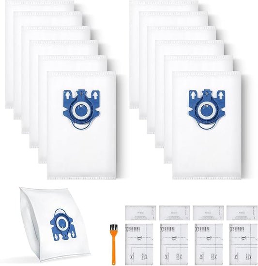 12 Pack 3D Dust Bags, Compatible with Miele GN Vacuum Bags, Replacement for Miele Classic C1 Complete C1, C2, C3, S400i S600 S2 S5 S8 Series, with 4 MP Filters, 4 AC Filters