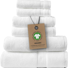 100% Organic Zero-Twist Cotton Towels - GOTS Certified Luxury Bath Towels - Ultra Soft & Plush 700GSM Long-Staple Cotton - 6 Piece Towel Set (White)
