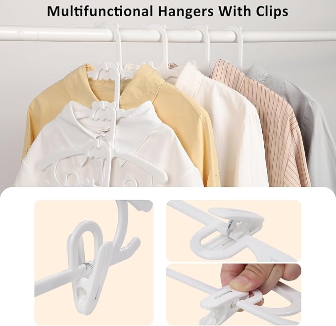 80 Pack Plastic Hangers with 32 Clips, 11-15 inch Adjustable Clothes Hanger, Durable & Non-Slip, Space Saving Coat Hangers for Pants, Jackets and Dress (White)