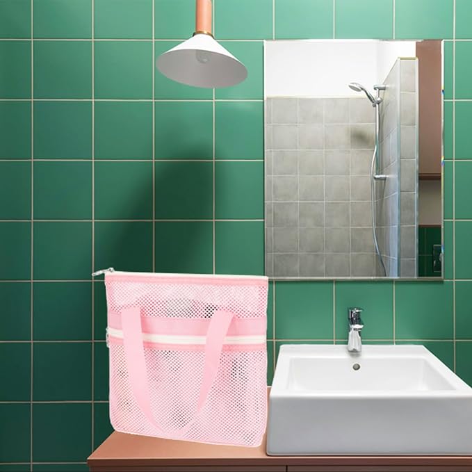 Mesh Shower Caddy Portable with Zipper & 2 Pockets - Quick Dry Shower Caddy Hanging for Travel Gym Camp Beach - Organizer Bag Bathroom Essentials for College Dorm