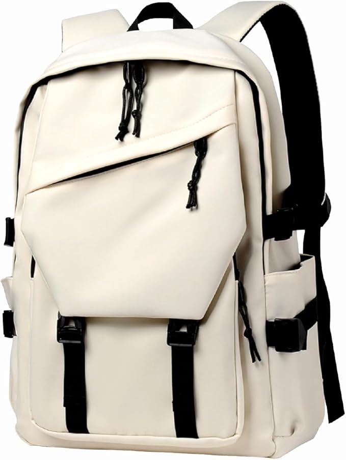 Men’s and Women’s Classic Large Capacity Backpack, Durable Fabric, Multiple Pockets, Adjustable Straps, Waterproof, Fits 15.6-Inch Laptop for Work and Travel (Ivory)