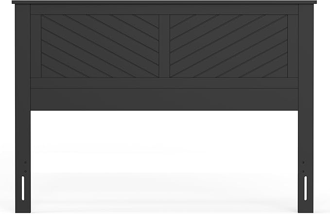 Serene Poplar Wood Queen Size Headboard in Black, Modern Farmhouse Panel with Chevron Scoring, Casual Coastal Style, Easy Assembly, Quality Materials