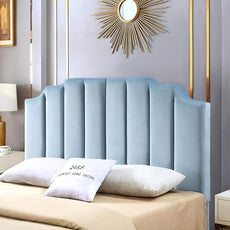 24KF Seaglass Velvet Tufted Queen Upholstered Headboard, Modern Vertical Channel Design California Queen/Full Headboard with Stepped Silhouette Top Edge, 6026-Q-New Seaglass