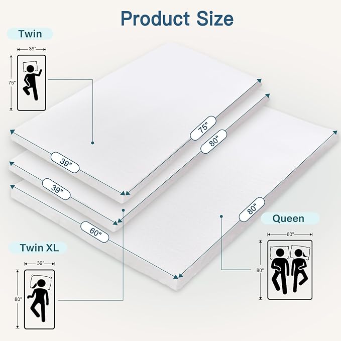 Airensky 4 Inch Memory Foam Mattress Topper twin xl College Dorm, Cooling Gel Infused High Density with Removable Skin-Friendly Cover, Pressure Relief Back Pain, CertiPUR-US Certified, Twin XL 39"x75"