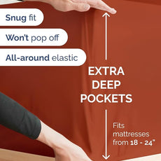 Extra Deep Pocket King Sheets - 4 Piece Breathable & Cooling Bed Sheets - Hotel Luxury Bed Sheet Set - Soft, Wrinkle Free & Comfy - Easily Fits Extra Deep Mattresses - Deep Pocket Terracotta Sheets