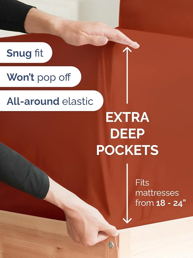 Extra Deep Pocket Full Sheets - 4 Piece Breathable & Cooling Bed Sheets - Hotel Luxury Bed Sheet Set - Soft, Wrinkle Free & Comfy - Easily Fits Extra Deep Mattresses - Deep Pocket Terracotta Sheets