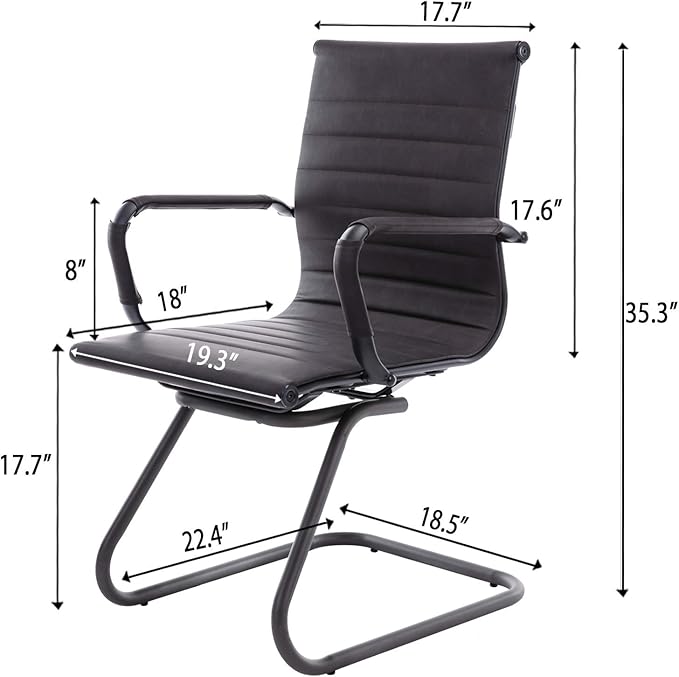 Office Reception Chairs No Wheels Leather Conference Chairs Back Support Guest Chair, Set of 2 (Vintage Charcoal)
