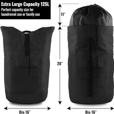 Laundry Bag Backpack, 125L, Extra Large with Shoulder Straps, Adjustable & Extendable Design, Hamper 3 Pockets for Laundromat, College, Travel, Camping