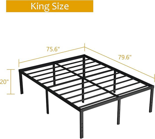 20 Inch King Bed Frame No Box Spring Needed, Heavy Duty King Platform Bed Frame Support Up to 3000 lbs, Easy Assembly, Noise Free, Black