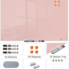 TSJ OFFICE Glass Dry-Erase Board - 36 x 24 Inches Wall Mounted Magnetic Whiteboard, Large Frameless Glass White Board for Office, Home & School, Pink