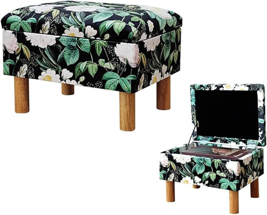 lumizone Small Ottoman with Storage Footstool Compact Foot Rest Stool for Living Room Under-Desk Entryway or Bedroom 10.63" Low-Height Storage Ottoman Cube Lightweight & Stylish (Print)