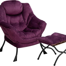 HollyHOME Lazy Chair with Foldable Ottoman, Accent Comfy Lounge Armchair and Folding Footrest Stool, Leisure Sofa Reading Chair and Footstool for Living Room, Bedroom, Dorm,Velvet Purple