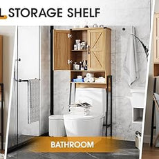 Over The Toilet Storage Cabinet with 2-Door Design Bathroom Organizers and Storage with Anti-Tip Device Over Toilet Organizer with Shelves for Bathroom,Restroom,Laundry Natural