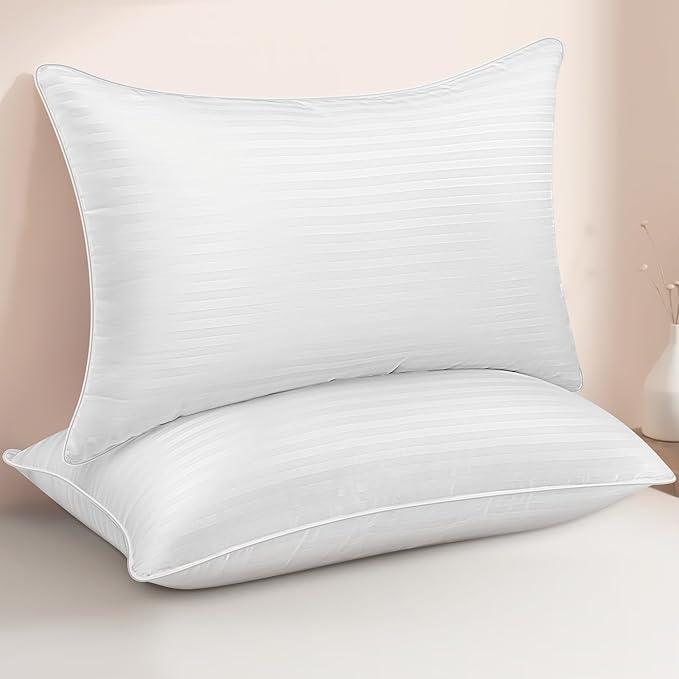 Standard Size Bed Pillows Set of 2 - Premium Down Alternative Cooling Pillows for Side, Back, and Stomach Sleepers Hotel Quality Fluffy Soft Microfiber Fill Breathable Skin-Friendly