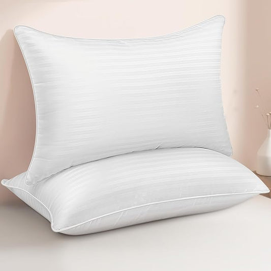 Standard Size Bed Pillows Set of 2 - Premium Down Alternative Cooling Pillows for Side, Back, and Stomach Sleepers Hotel Quality Fluffy Soft Microfiber Fill Breathable Skin-Friendly