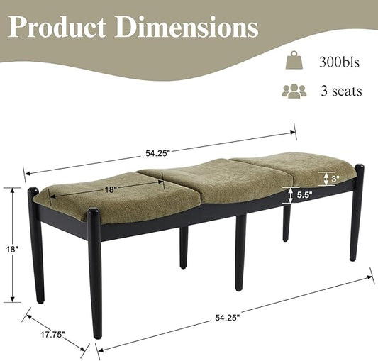 DUOMAY 55'' Modern Ottoman Bench, Chenille Upholstered Entryway Bench Bedroom Bench with Wood Legs, End of Bed Bench for Bedroom, Living Room, Corners, Kitchen, Green