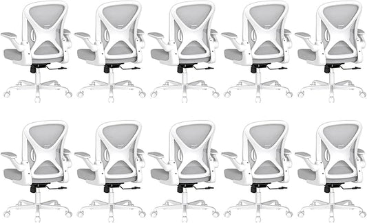 ZZH Ergonomic Office Chair Set of 10 with Adjustable Lumbar Support, Mesh Home Office Desk Chair with Wheels and Flip-up Arms, Grey