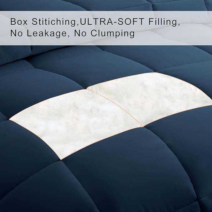 COHOME Quilted Full Size Comforter - All-Season Down Alternative Duvet Insert - Luxury Hotel Winter Warm Navy Blue Comforter with Anti-Clump Tech & 8 Tabs - Reversible （82"x86"）