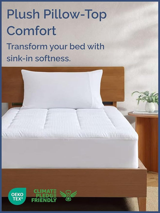 Mattress Pad Twin XL Size – Quilted Fitted Mattress Protector – Cotton Pillow Top Cover w/ 8-16" Deep Pockets – Thick & Plush – Cooling, Breathable and Noiseless – Machine Washable – 39 x 80 (White)