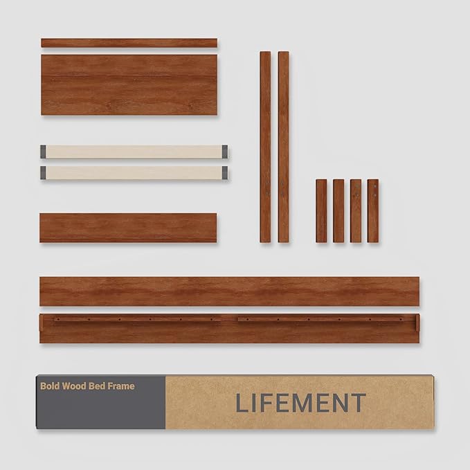 LIFEMENT Signature Wood Platform Bed Frame with Headboard, Essential, Noise Free, Under Bed Storage, No Box Spring Needed, Easy Assembly (Cherry, King (U.S. Standard))