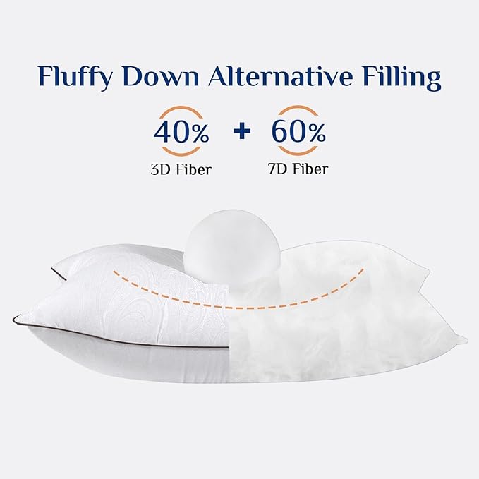 JOLLYVOGUE Standard Pillows Set of 2, Cooling and Supportive Pillows Full Size Set of 2 for Side and Back Sleepers, Down Alternative Hotel Collection Sleeping Pillow