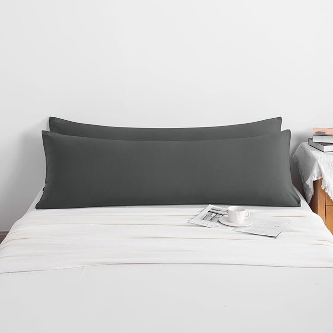 NTBAY Body Pillow Cases Set of 2, 2 Pack Brushed Microfiber 20x54 Pillow Cases, Soft, Wrinkle, Fade, Stain Resistant Dark Grey Pillow Cases with Envelope Closure, 20x54 Inches, Dark Grey