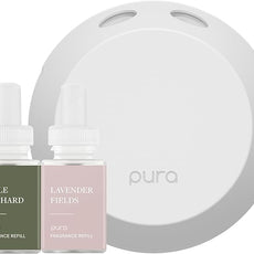 Pura - Smart Home Fragrance Device Starter Set - Pura 4 - Scent Diffuser for Home - Includes Fragrance Aroma Diffuser - Square Box, Apple Orchards and Lavender Fields Scent Refills