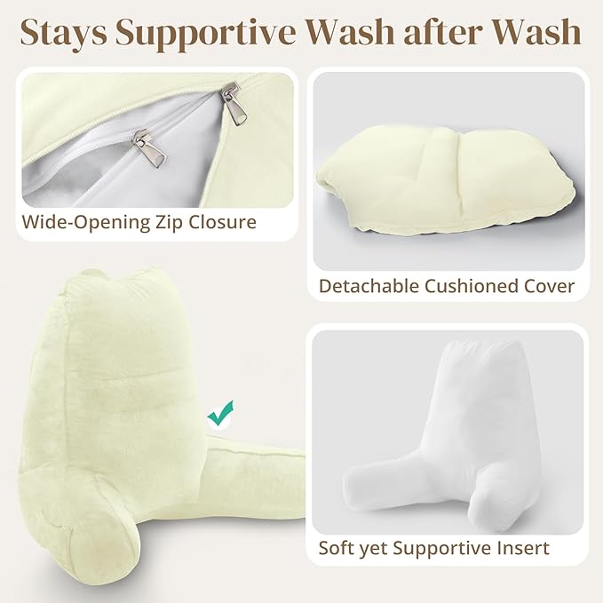 Sasttie Reading Pillow, Pillows for Reading or Relaxing – Ergonomic Support for Head, Neck, Back, and Lumbar, 21-Inch, Cream