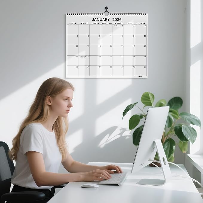Wall Calendar 2026, 2026 Calendar January 2026 to December 2026, 14"×11" Hanging Calendar for Home Office School Planning (Simple, Horizontal)