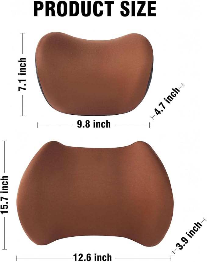 2025 New Car Headrest Pillow Set – The car Neck Pillow is as Soft as a Marshmallow, and The Lumbar Support Pillow for car can Soothe Lumbar Fatigue. Relieve Your Driving Tiredness. (Brown)