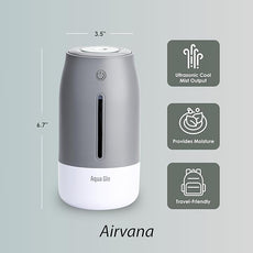 Aqua Glo Personal, Portable Humidifiers for Bedroom – Ultrasonic Cool Mist Humidifier with Built In Rechargeable Battery. Air Humidifier for Baby, Plants, Home, Office, Travel. Gray