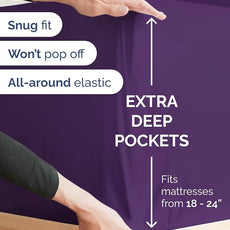 Extra Deep Pocket Split King Sheets - 5 Piece Breathable & Cooling Bed Sheets - Hotel Luxury Bed Sheet Set - Soft, Wrinkle Free & Comfy - Easily Fits Extra Deep Mattresses - Deep Pocket Purple Sheets