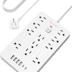 Surge Protector Power Strip - 11 Outlets(1850W/15A) with 6 USB Ports(2 USB C), 10FT Flat Plug Extension Cord, Wall Mount, White, ETL Listed for Home, Dorm Room