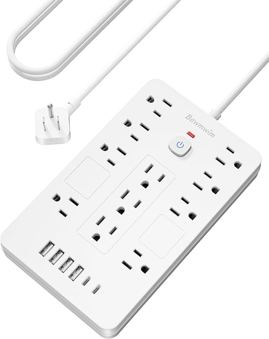 Surge Protector Power Strip - 11 Outlets(1850W/15A) with 6 USB Ports(2 USB C), 10FT Flat Plug Extension Cord, Wall Mount, White, ETL Listed for Home, Dorm Room