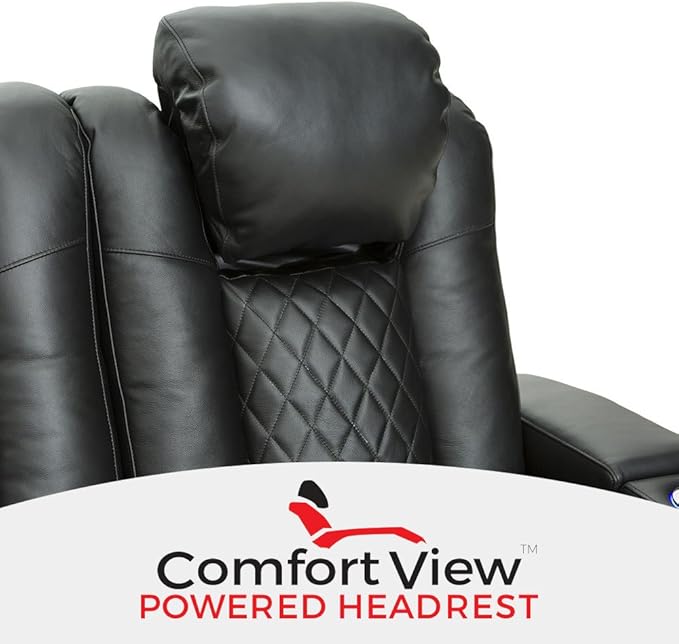 Seatcraft Anthem Home Theater Seating - Italian Leather - Power Recline Sofa - Fold-Down Table - Powered Headrests - Arm Storage - USB Charging - Cup Holders, Black