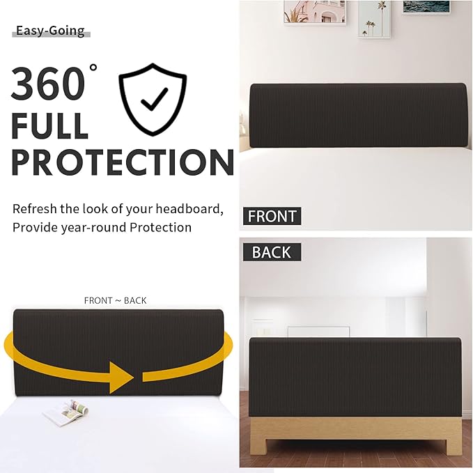 Easy-Going Stretch Bed Headboard Cover,Small Square Jacquard Headboard Slipcover, Dustproof Bed Head Cover for Bedroom (Full,Chocolate)