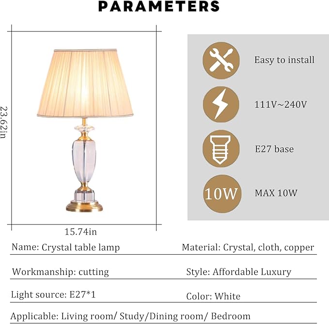 European Crystal Table Lamp Romantic Nightstand Light Bedroom Bedside Living Room Dorm Decor Accent Lighting for Home Interior