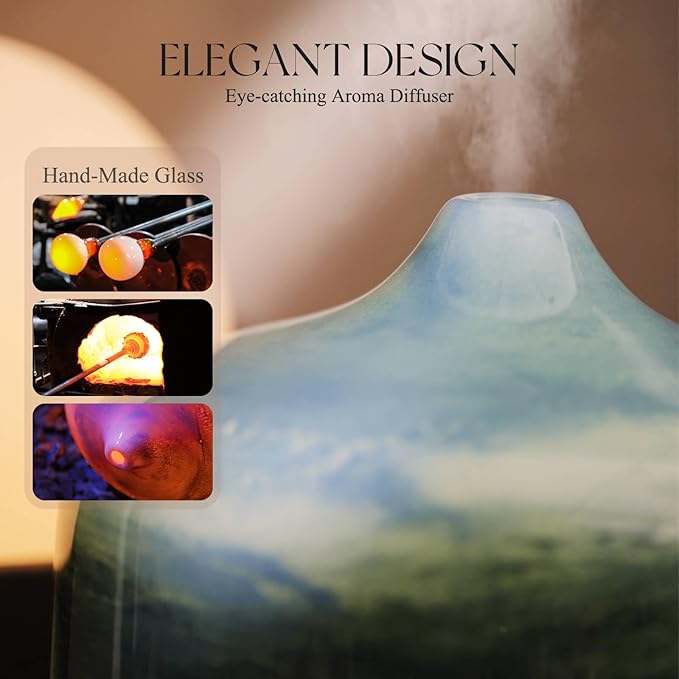 Porseme 500ml Glass Essential Oil Diffuser Aromatherapy Ultrasonic Cool Mist Humidifier 15-21 Running Hours Waterless Auto-Off Air Diffusers for Sleeping Yoga Office Working Spa and Rest (Dreamy Blue)