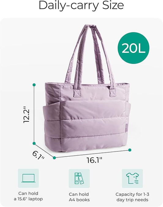 BAGSMART Tote Bag for Women, Lightweight Puffy Tote Bag with Compartments Shoulder Bag Handbag for Travel, Work, Gym