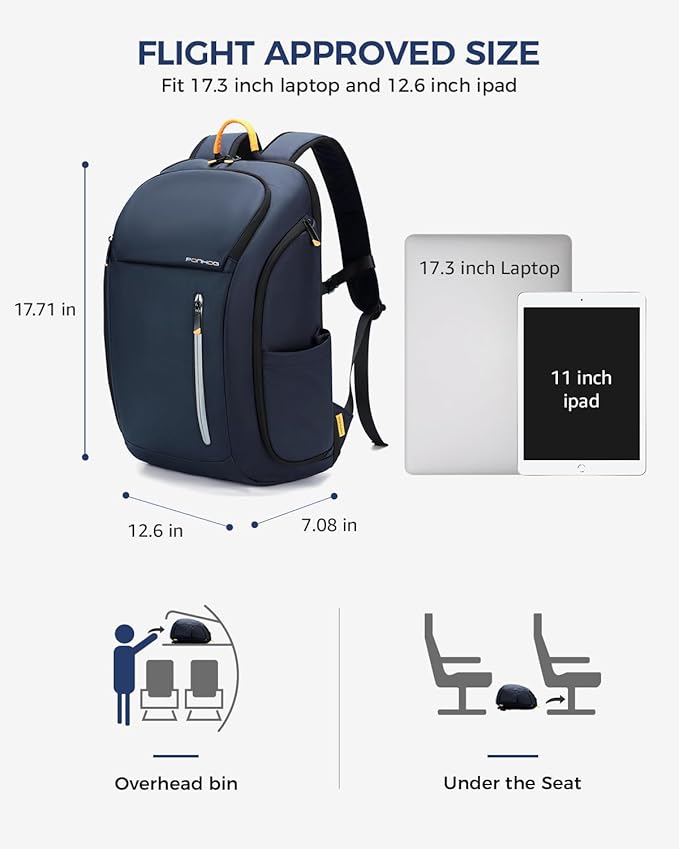 17 Inch Laptop Backpack for Men, Business Travel Anti-Theft Backpack with USB Charging Port, Water Resistant Computer Bag Carry On Flight Approved for Work College Weekender, Dark Blue