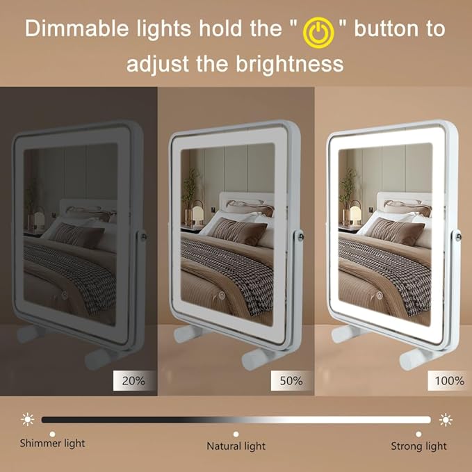 Makeup Vanity Mirror with Lights,13" Large Hollywood LED Lighted Make up Mirror for Bedroom Tabletop,Three Color Lighting Modes,Smart Touch Control, 360°Rotation