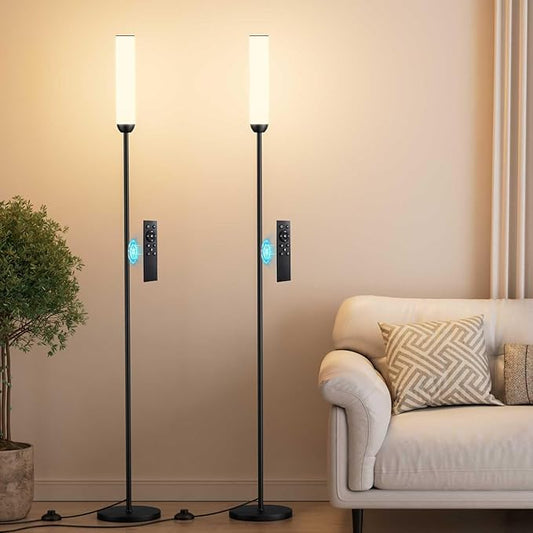 Ambimall LED Floor Lamp with Remote Control Set of 2, 64" Standing lamp with Stepless Adjustable 3000K-6500K Colors & 30-100% Brightness, Tall Lamp with Foot Switch(Black, 2 Pack)