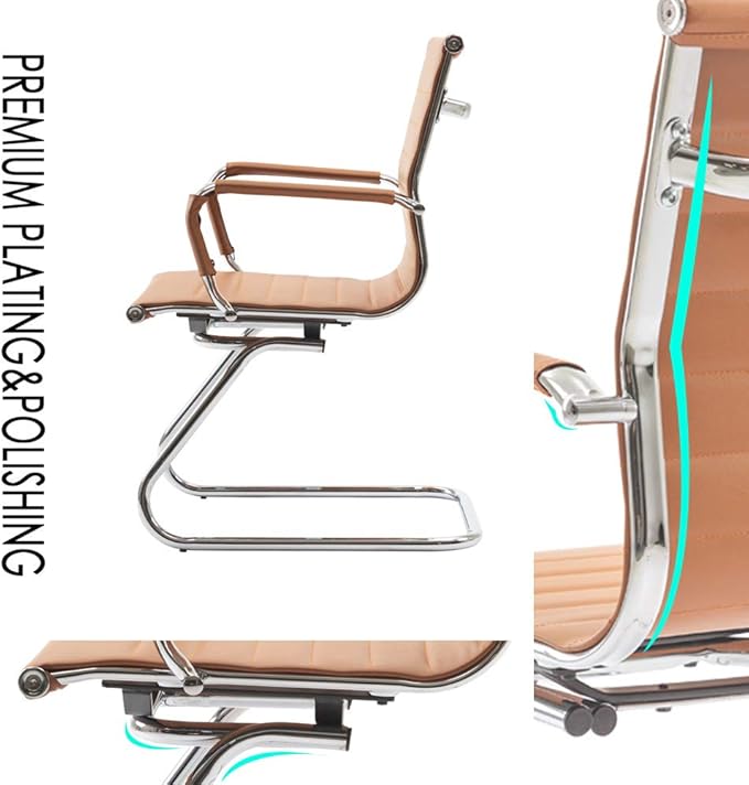 No Wheels Reception Chairs Leather Conference Chairs Back Support Heavy Duty Office Guest Chair, Set of 2 (Terracotta)