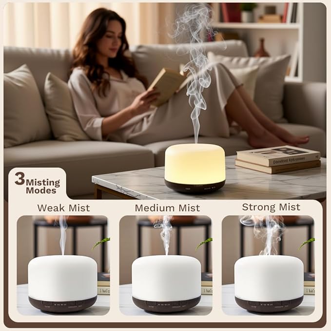 Essential Oil Diffuser 500ml,Aromatherapy Diffuser with 7 LED Lights,Quiet Air Humidifier 4-in-1 with Timer & Auto-Off,Compact Scent Diffuser for Bedroom,Yoga,SPA,Baby Room(Portable Model)